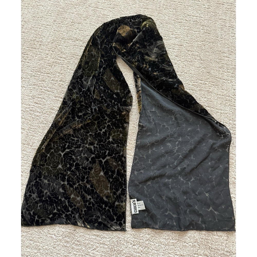 Vintage Chico's Floral Burnout Velvet Scarf Womens OS Silk Blend Boho Artisan
